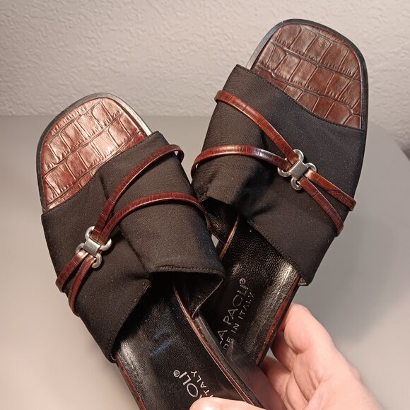 Mila Paoli women's Made in Italy Leather Low Block Heel Slide Sandals sz 9.5 B - Picture 4 of 14